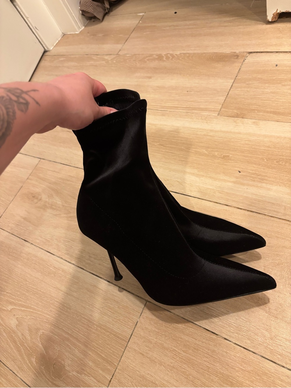 Zara Black Pointed Sock Stiletto Ankle Boots